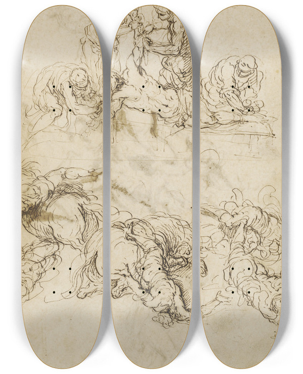 Triptych art skateboard deck of Jacopo Palma Il Giovane The Martyrdom Of Saint Bartholomew The Conversion Of Saint Paul by Jacopo Palma Il Giovane (1548-1628)