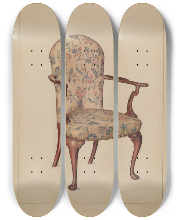 Triptych art skateboard deck of Florence Choate Armchair by Florence Choate