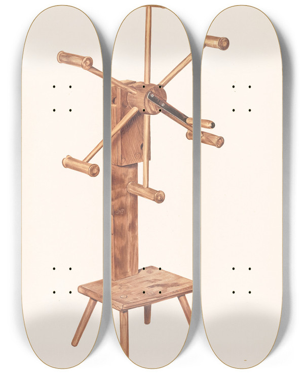 Triptych art skateboard deck of Frank Eiseman Clock Reel by Frank Eiseman