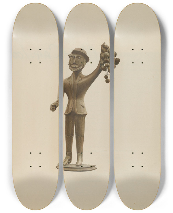 Triptych art skateboard deck of Karl J Hentz Tavern Sign Figure by Karl J Hentz