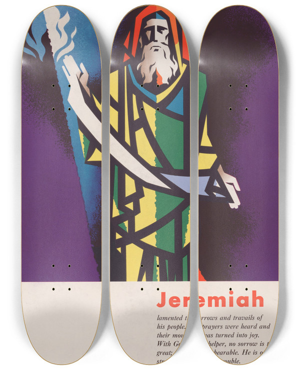 Triptych art skateboard deck of Joseph Binder Jeremiah by Joseph Binder (1898-1972)