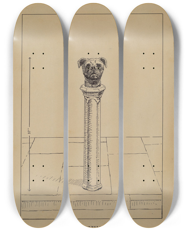 Triptych art skateboard deck of Lucien Verbeke Cast Iron Hitching Post by Lucien Verbeke