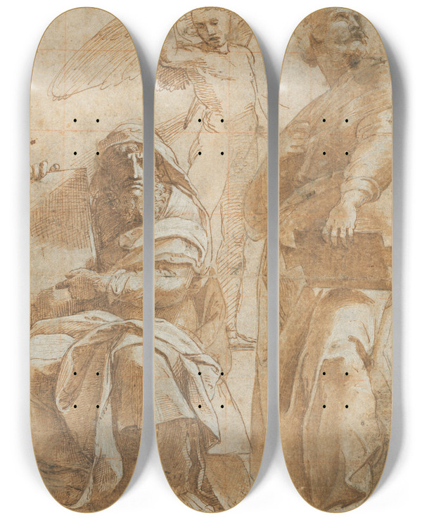 Triptych art skateboard deck of Raphael The Prophets Hosea And Jonah by Raphael (1483-1520)