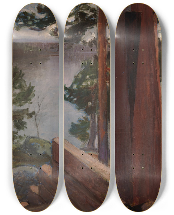 Triptych art skateboard deck of Akseli Gallenkallela The Kalela Porch by Akseli Gallen Kallela (1865-1931)