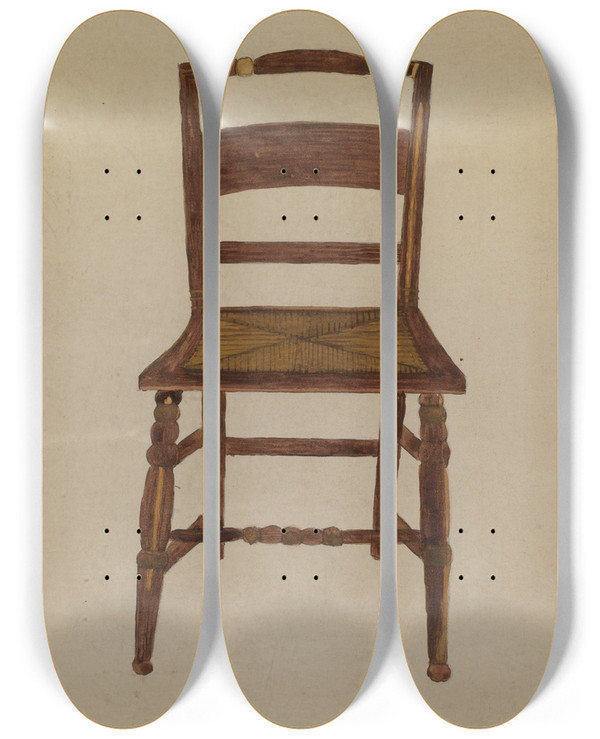Triptych art skateboard deck of Genevieve Sherlock Chair_1 by Genevieve Sherlock