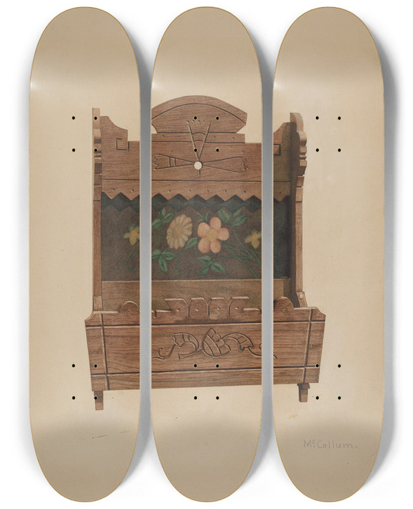 Triptych art skateboard deck of J Herman Mccollum Comb And Brush Case by J Herman Mccollum