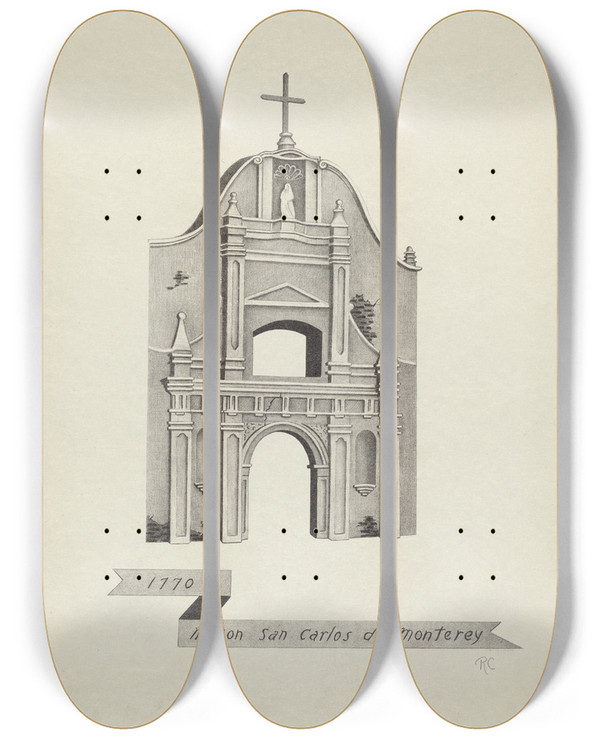 Triptych art skateboard deck of James Jones Mision San Carlos De Monterey_2 by James Jones
