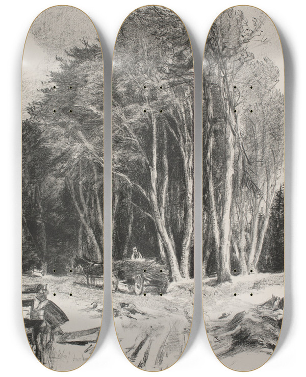 Triptych art skateboard deck of Godfred Christensen Skovhugst by Godfred Christensen (1845-1928)