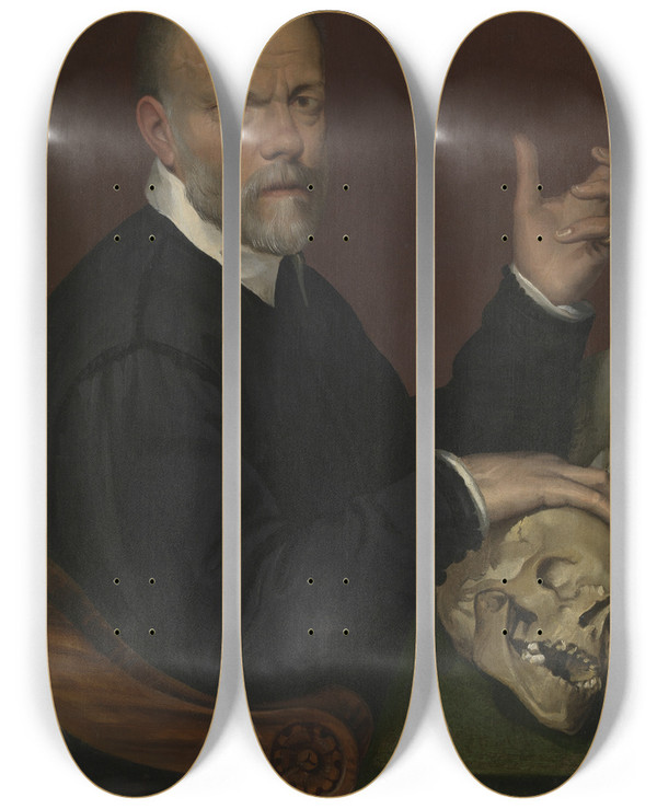 Triptych art skateboard deck of Bartolomeo Passarotti Portrait Of The Physician Carlo Fontana by Bartolomeo Passarotti (1529-1592)