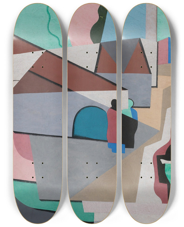 Triptych art skateboard deck of Georges Valmier Le Village by Georges Valmier (1885-1937)