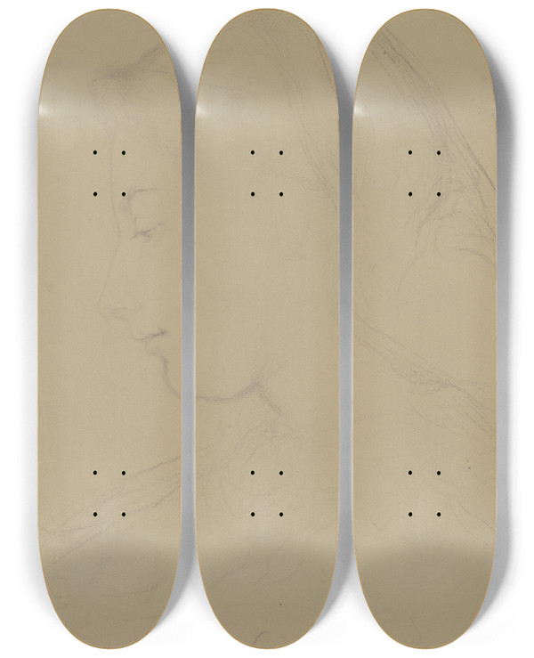 Triptych art skateboard deck of Victor Mller Kopf Eines Mdchens Im Profil Nach Links by Victor Muller (1829-1871)