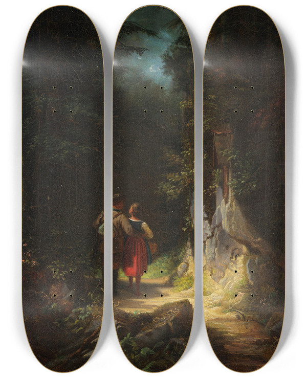 Triptych art skateboard deck of Carl Spitzweg Jger Mit Mdchen Der Verliebte Jger by Carl Spitzweg (1808-1880)