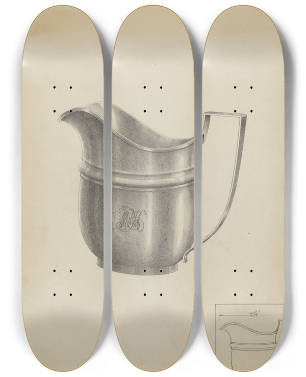 Triptych art skateboard deck of Simon Weiss Silver Creamer_1 by Simon Weiss