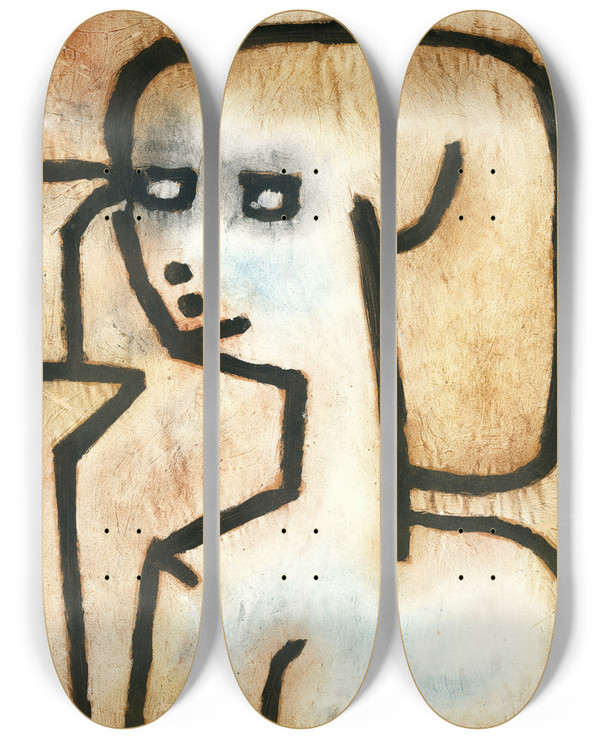 Triptych art skateboard deck of Paul Klee Girl In Mourning by Paul Klee (1879-1940)