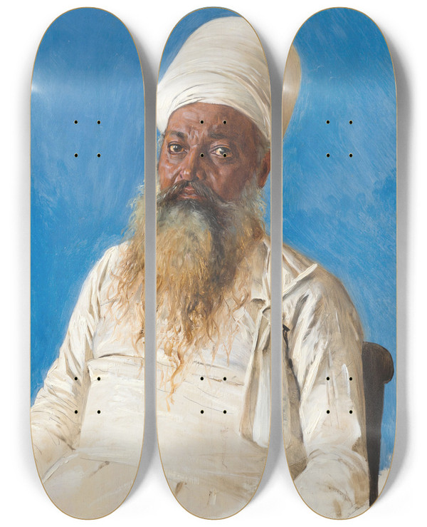 Triptych art skateboard deck of Vasily Vereshchagin Parsi Priest Fire Worshiper Bombay by Vasily Vereshchagin (1842-1904)