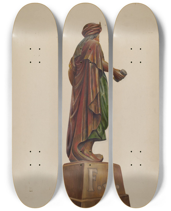Triptych art skateboard deck of Walter Hochstrasser Cigar Store Figure_4 by Walter Hochstrasser (20-)