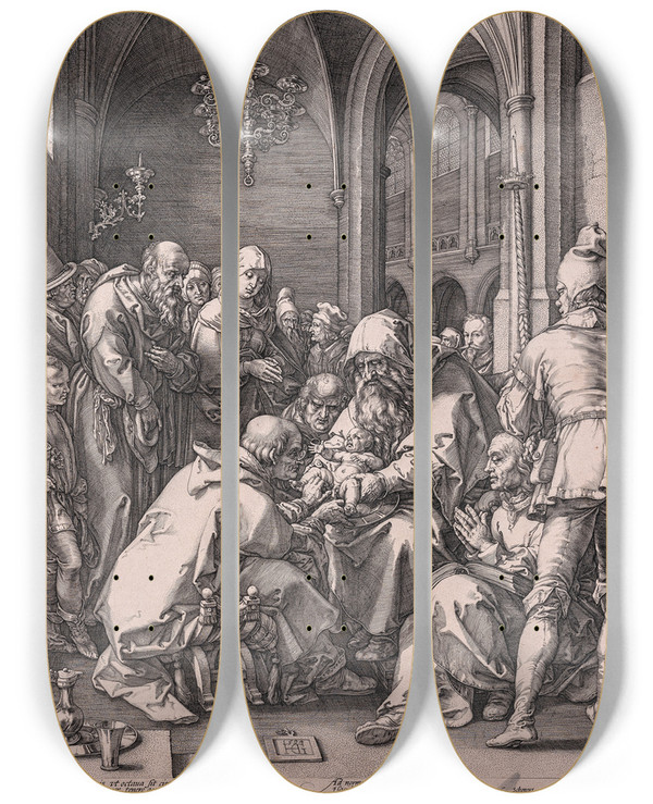 Triptych art skateboard deck of Hendrick Goltzius The Circumcision by Hendrick Goltzius (1558-1617)