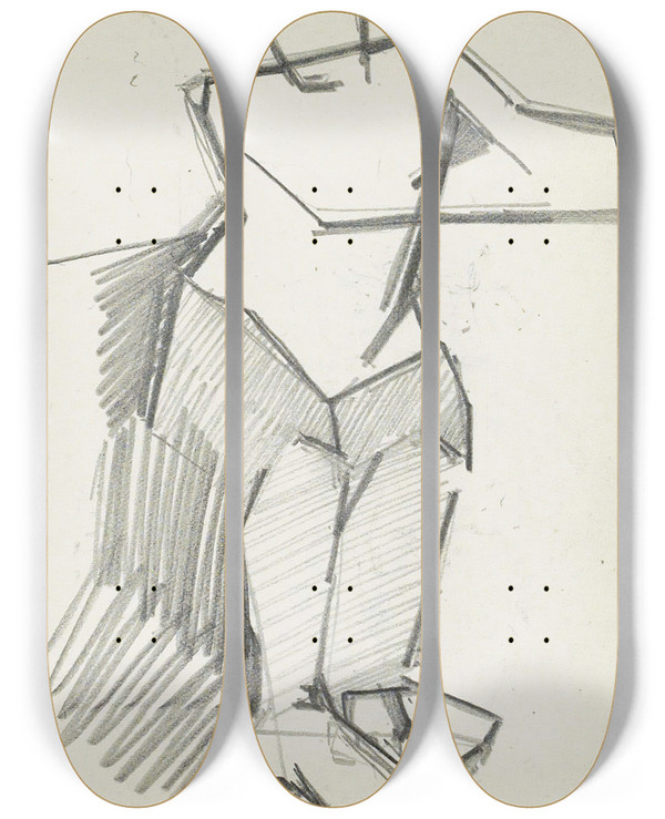 Triptych art skateboard deck of Reijer Stolk Staande Figuur Met Gebogen Knien En Opgeheven Armen by Reijer Stolk (1896-1945)