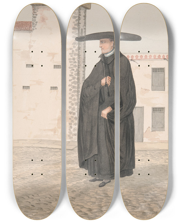 Triptych art skateboard deck of Alfred Diston Parish Priest by Alfred Diston (1793-1861)