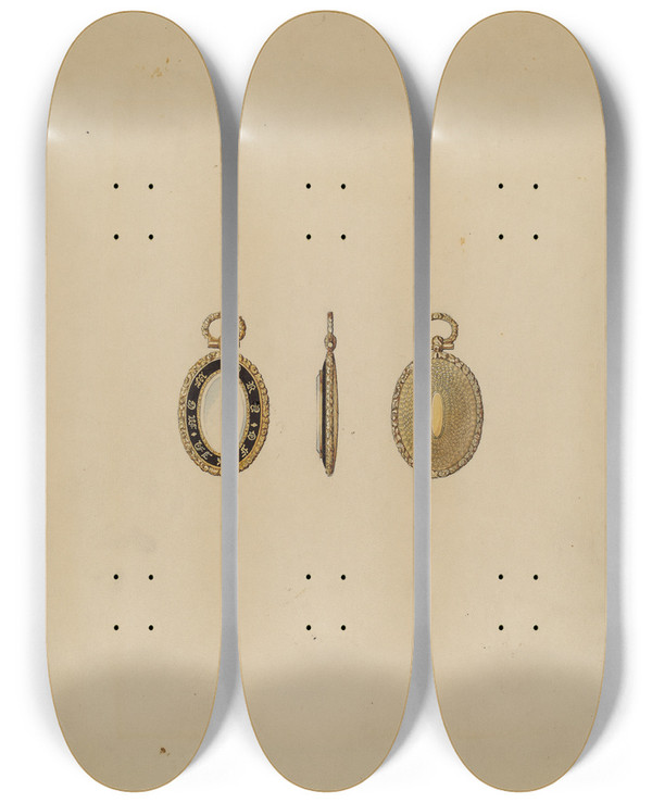 Triptych art skateboard deck of William P Shearwood Brooch_1 by William P Shearwood