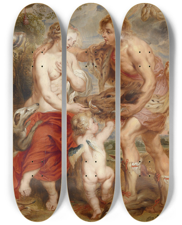 Triptych art skateboard deck of Follower Of Peter Paul Rubens Meleager And Atalante by Follower Of Peter Paul Rubens (1577-1640)