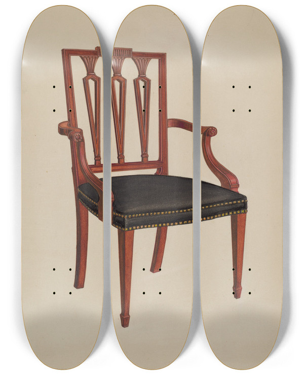 Triptych art skateboard deck of Arthur Johnson Armchair by Arthur Johnson