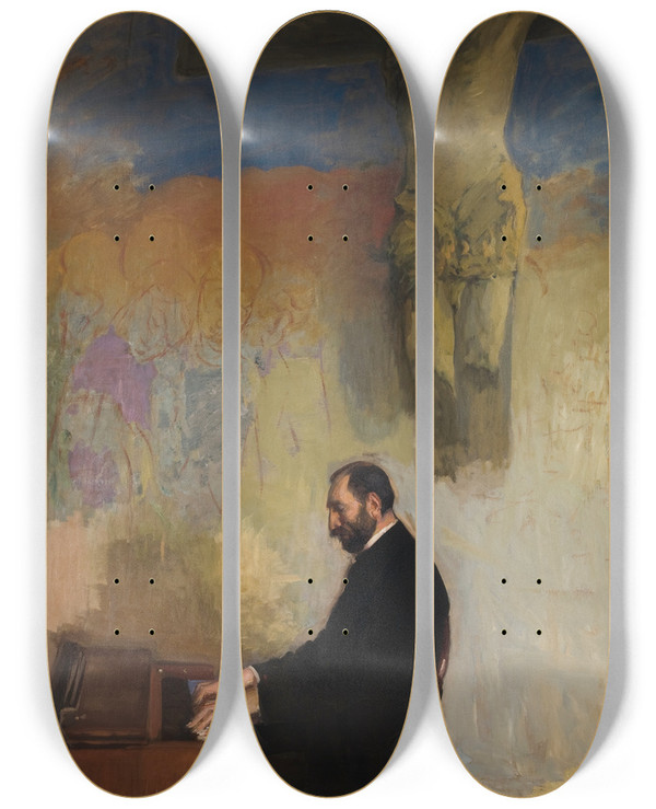 Triptych art skateboard deck of Leon Wyczkowski Portrait Of Feliks Jasieski At The Organ by Leon Wyczolkowski (1852-1936)