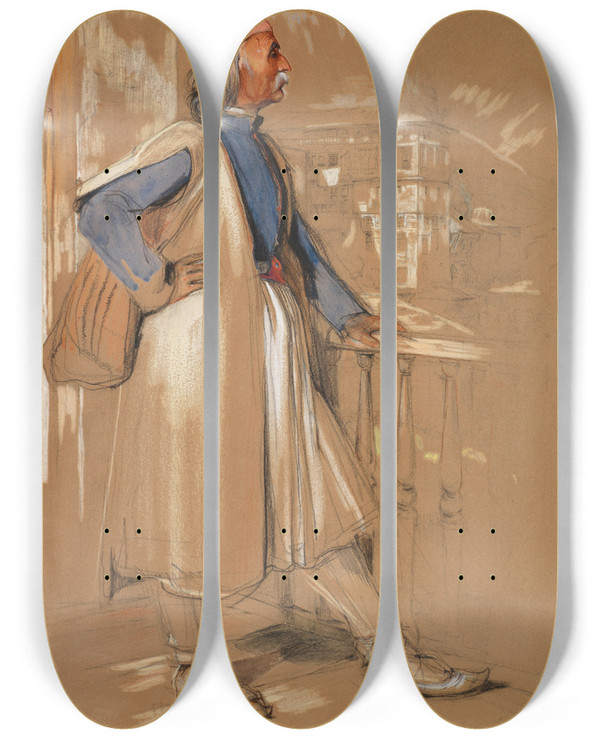 Triptych art skateboard deck of John Frederick Lewis Suliote by John Frederick Lewis (1805-1876)