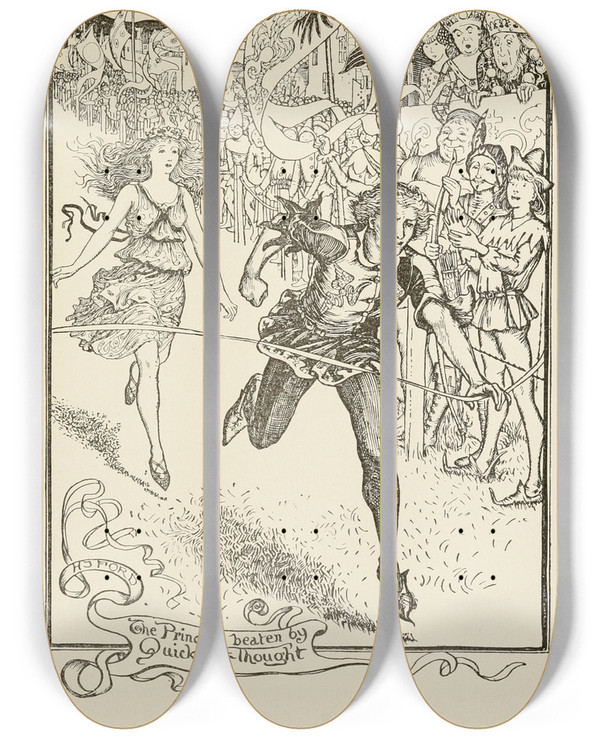 Triptych art skateboard deck of Henry Justice Ford The Princess Beaten By Quickasthought by Henry Justice Ford (1860-1941)