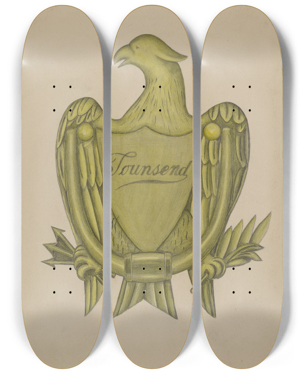 Triptych art skateboard deck of En Dunne Door Knocker_2 by E.N. Dunne