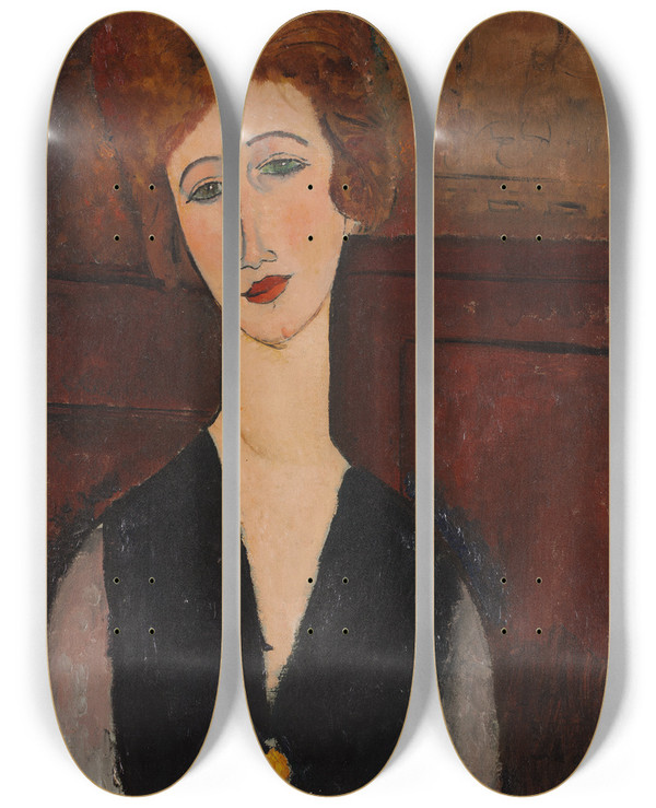 Triptych art skateboard deck of Amedeo Modigliani Portrait Of A Woman_3 by Amedeo Modigliani (1884-1920)