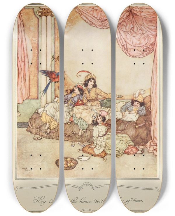 Triptych art skateboard deck of Edmund Dulac They Overran The House Without Loss Of Time_2 by Edmund Dulac (1882-1953)