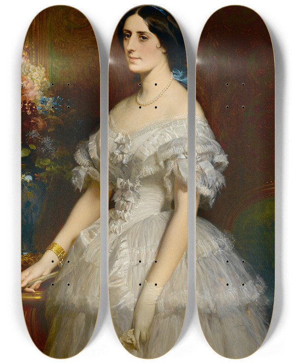 Triptych art skateboard deck of Douardlouis Dubufe Before The Ball by Edouard Louis Dubufe (1819-1820-1883)