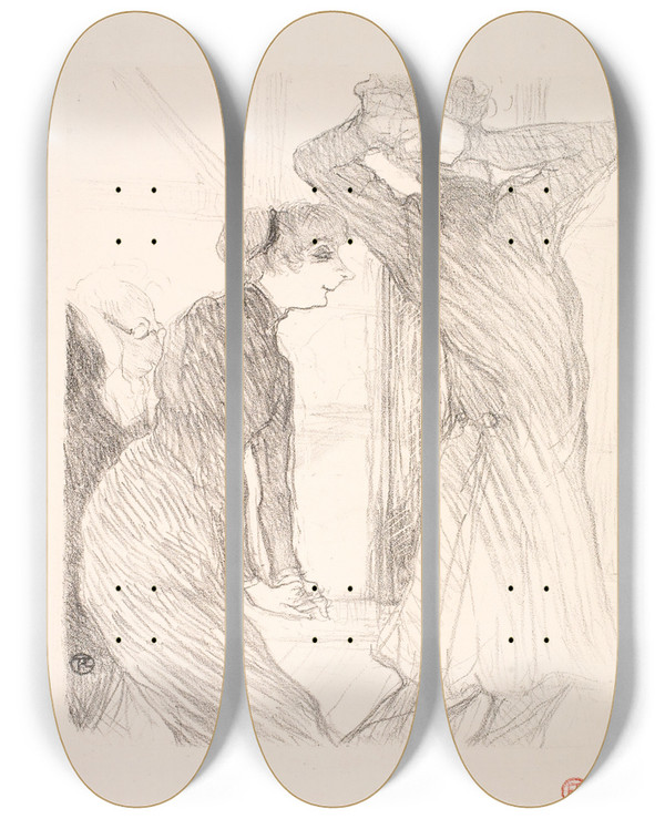 Triptych art skateboard deck of Henri De Toulouselautrec Lugn Po Et Berthe Bady Dans Audassus Des Forces Humaines by Henri de Toulouse-Lautrec (1864-1901)