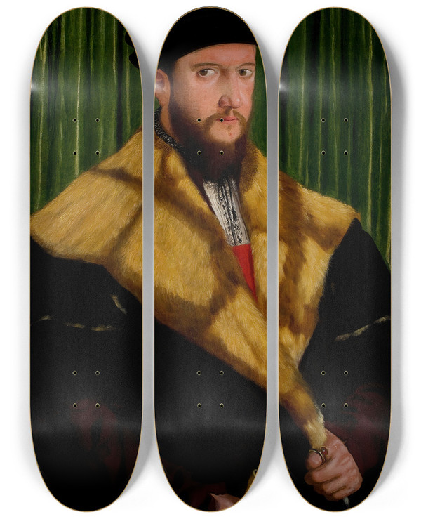 Triptych art skateboard deck of Hans Mielich Portrait Of A Gentleman by Hans Mielich (1516-1573)