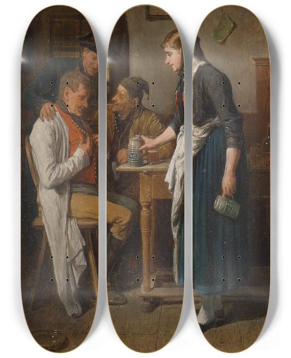 Triptych art skateboard deck of Friedrich Friedlnder Die Neue Weste by Friedrich Friedlander (1825-1901)