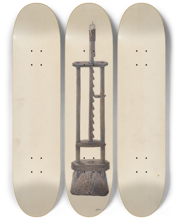 Triptych art skateboard deck of Luella Schroeder Candle Stand by Luella Schroeder