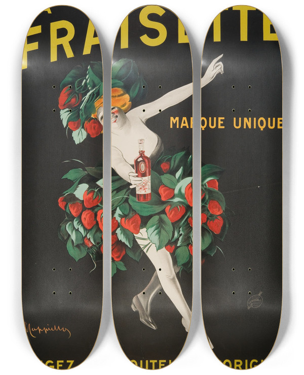 Triptych art skateboard deck of Leonetto Cappiello La Fraisette by Leonetto Cappiello (1875-1942)