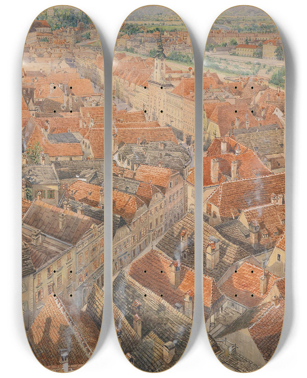 Triptych art skateboard deck of Hermann Schmidt Steyr by Hermann Schmidt (1819-1903)