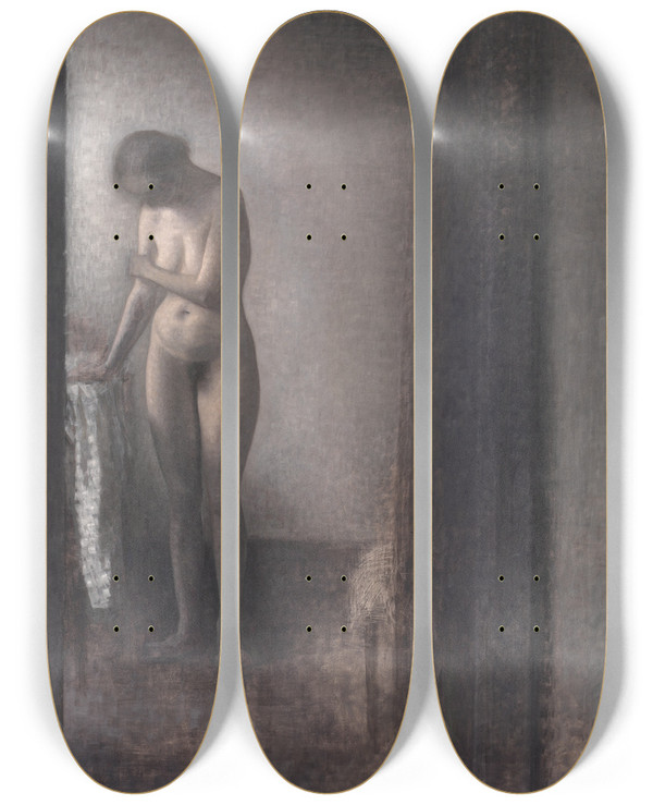 Triptych art skateboard deck of Vilhelm Hammershi Standing Female Nude by Vilhelm Hammershoi (1864-1916)