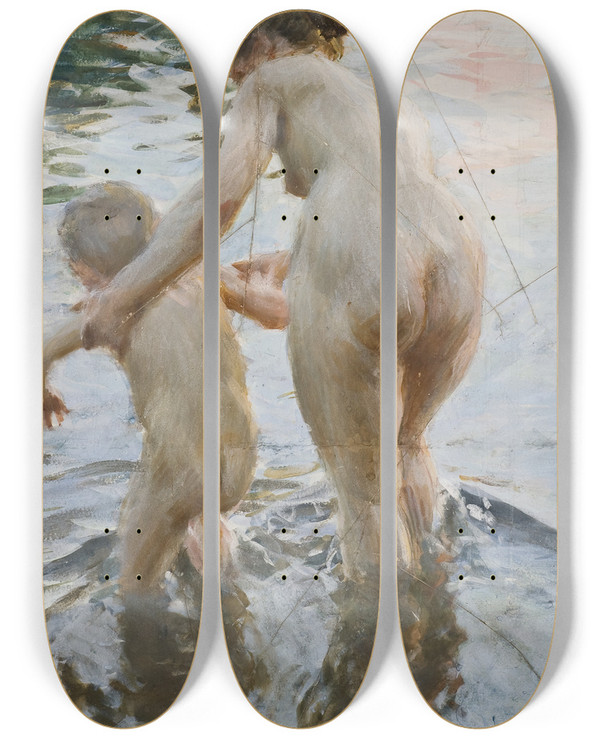 Triptych art skateboard deck of Anders Zorn Une Premire by Anders Zorn (1860-1920)