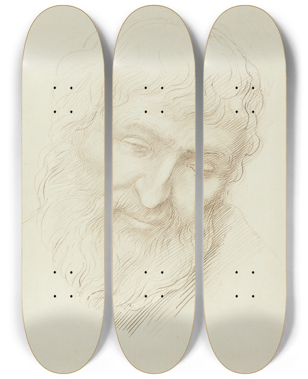 Triptych art skateboard deck of Alphonse Legros Head Of A Man_1 by Alphonse Legros (1837-1911)