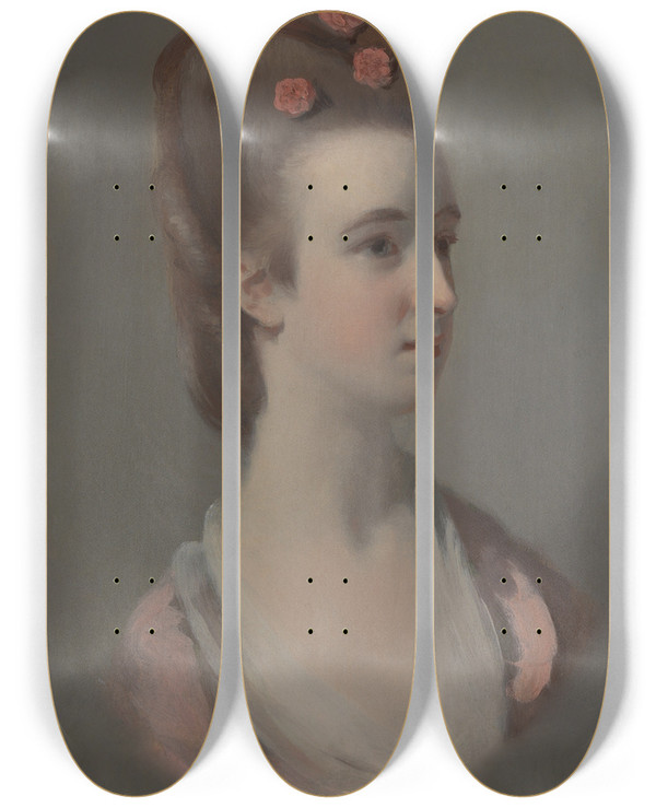Triptych art skateboard deck of Henry Walton Portrait Of A Woman Possibly Miss Nettlethorpe by Henry Walton (1746-1813)