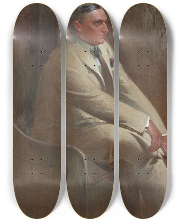Triptych art skateboard deck of John White Alexander Portrait Of William Denny by John White Alexander (1856-1915)