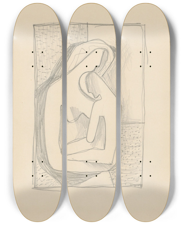 Triptych art skateboard deck of Mikul Galanda Skicr S Rznymi Tdijnmi Kresbami Ii by Mikulas Galanda (1895-1938)
