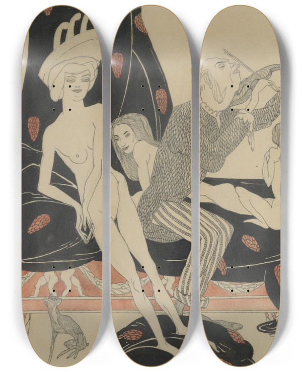 Triptych art skateboard deck of Axel Trneman Brothel by Axel Torneman (1880-1925)