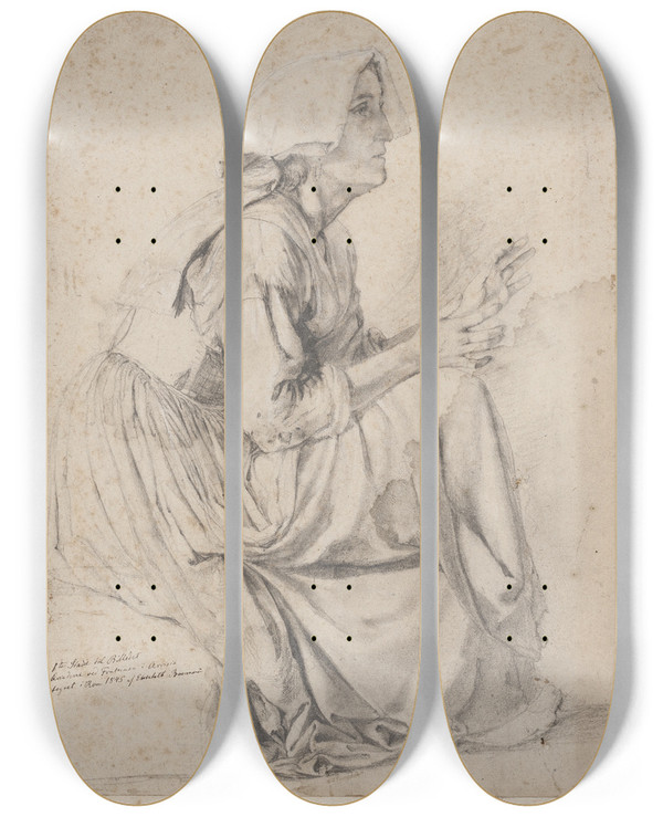 Triptych art skateboard deck of Elisabeth Jerichau Baumann Frste Studie Til Billedet Med Kvinderne Ved Font I A by Elisabeth Jerichau Baumann (1819-1881)