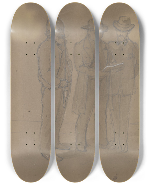 Triptych art skateboard deck of Wilhelm Amandus Beer Verlesung Einer Kriegsdepesche by Wilhelm Amandus Beer (1837-1907)