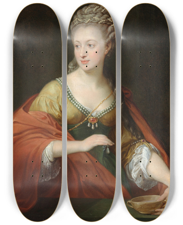Triptych art skateboard deck of Pompeo Batoni Portrait Of A Lady Traditionally Identified As Alexandra Evichovna Demidov As Cleopatra by Pompeo Batoni (1708-1787)