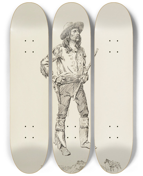 Triptych art skateboard deck of Charles Marion Russell The Scout by Charles Marion Russell (1864-1926)